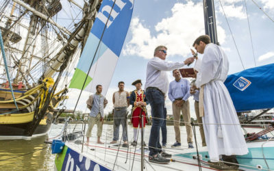 Solitaire du Figaro à Nantes : Bénédiction du bateau du skipper Gildas Morvan